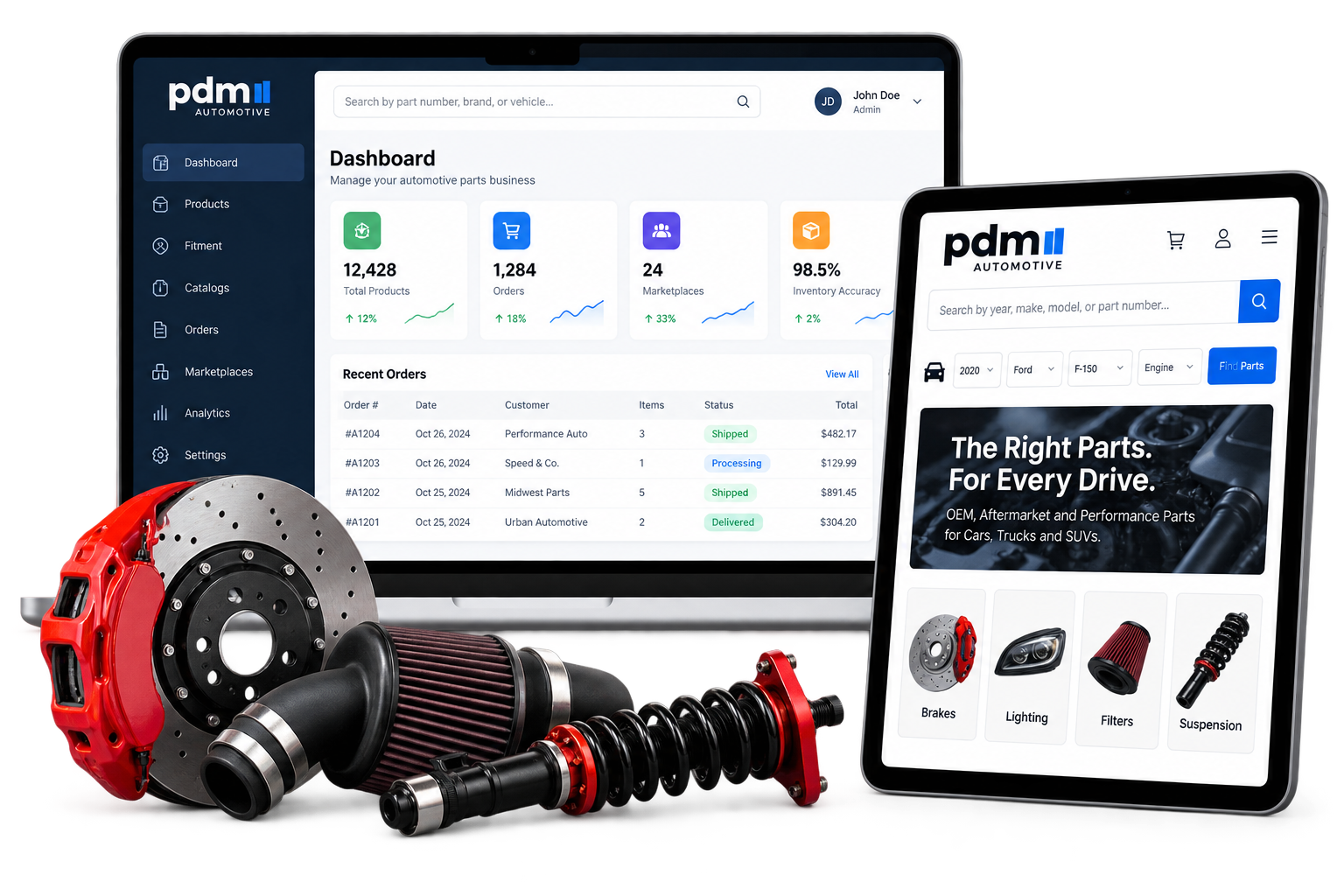PDM Automotive automotive parts and ecommerce dashboard illustration