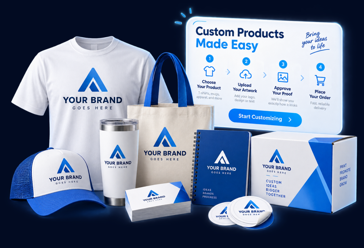 Printing and promotional product customization illustration