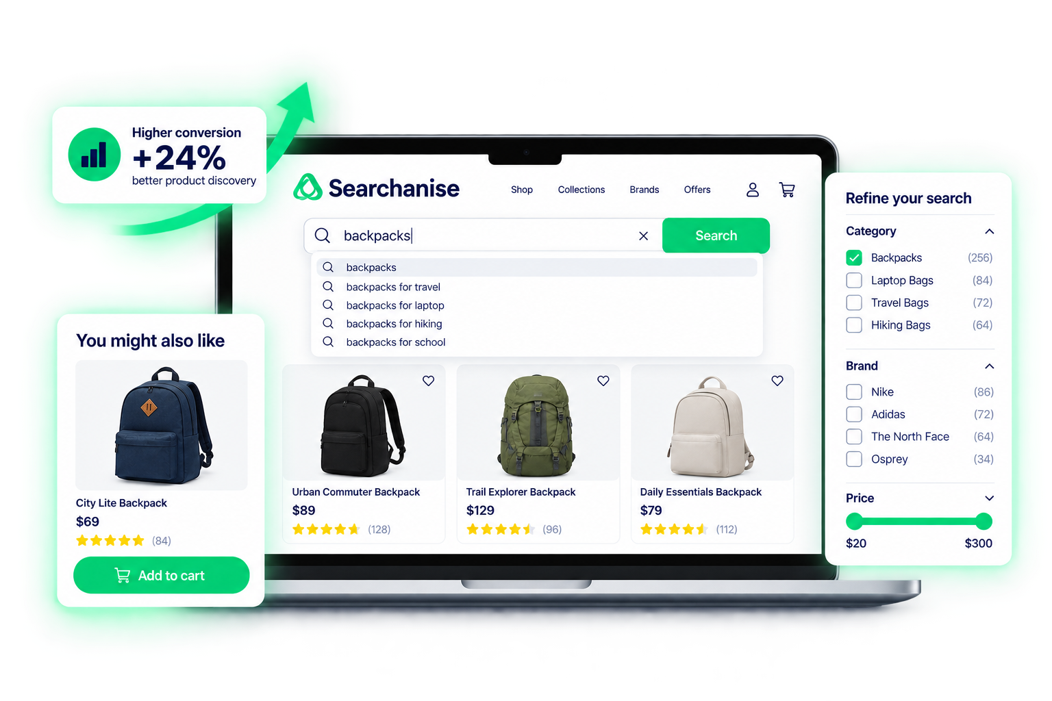 Searchanise filters and merchandising illustration