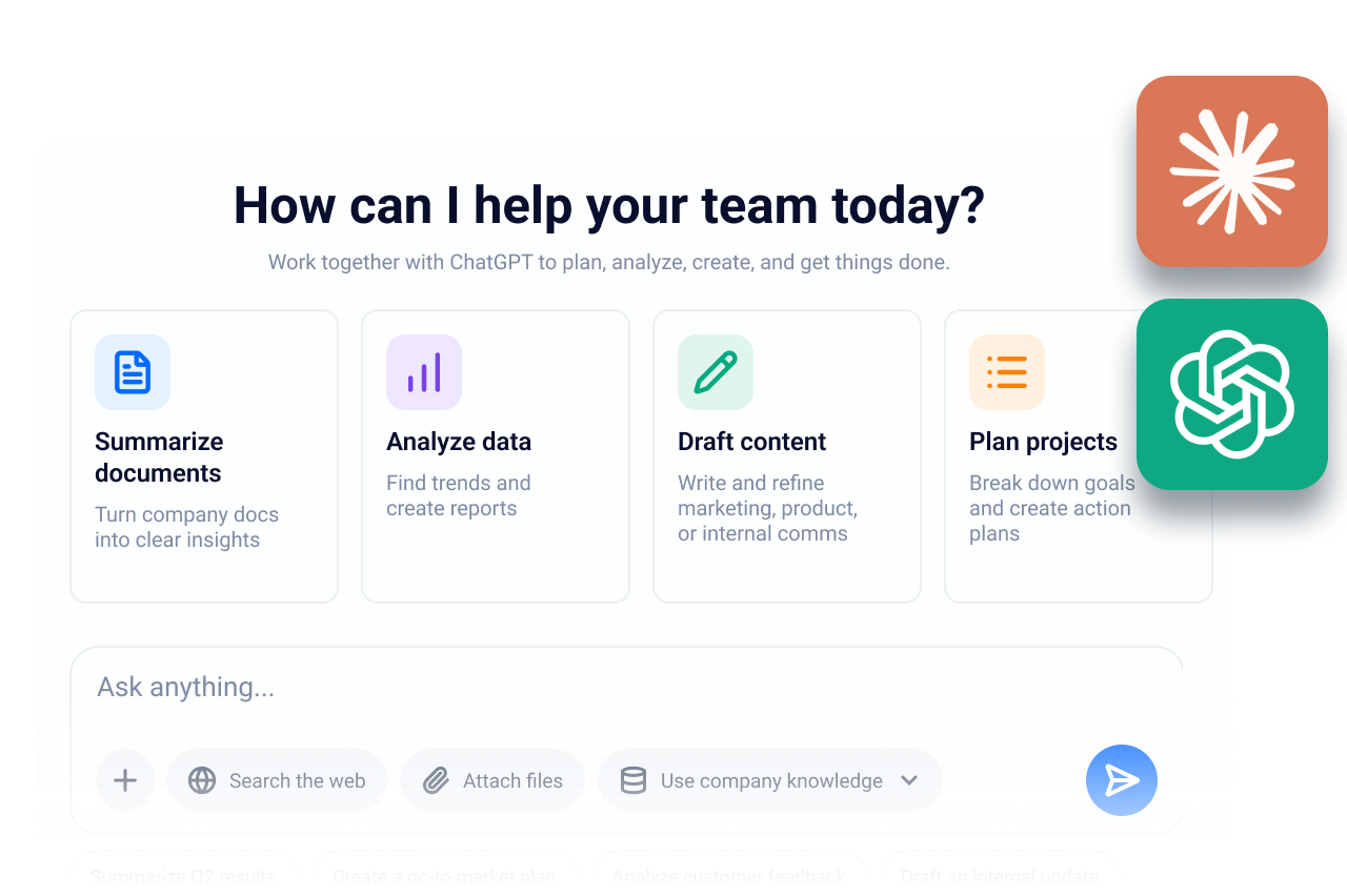 Shared AI workspace for team tasks, company knowledge, and guided prompts